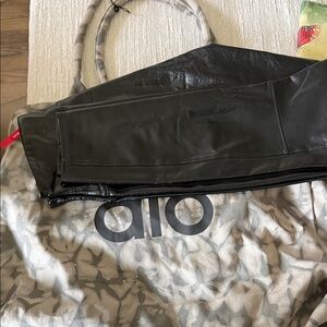 Spanx faux leather Black Leggings and Alo Duffle Bag